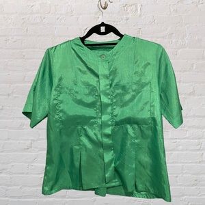 VTG 80s/90s Green Silky Short Sleeve Blouse Size 10